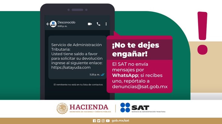 SAT alerta sobre posibles fraudes 'con saldo a favor' vía WhatsApp