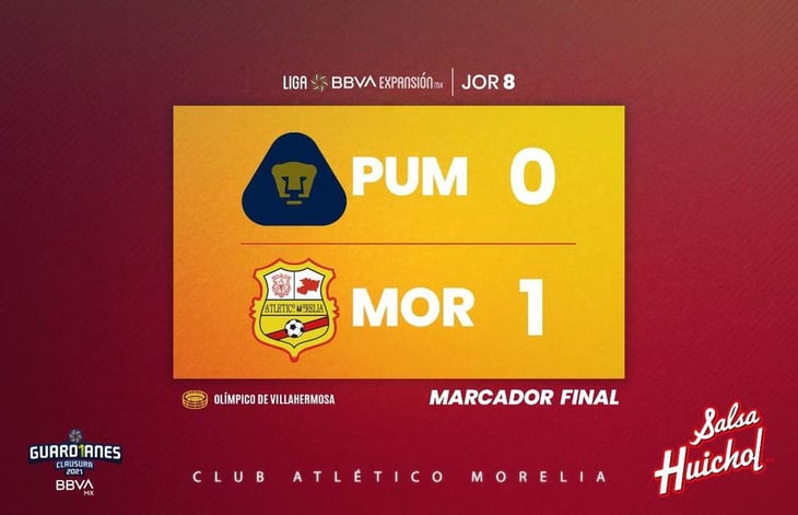 Morelia vence a Pumas en la Liga Expansión