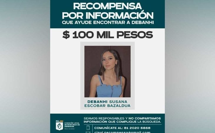 Gobierno de Nuevo León ofrece 0 mil de recompensa para encontrar a Debanhi