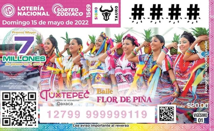 Lanza Lotería Nacional billete de danza de la Guelaguetza