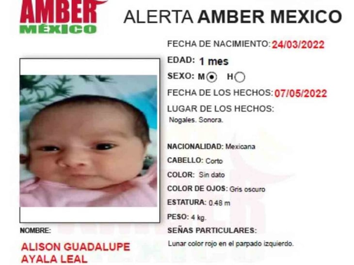 Buscan a bebé recién nacida sustraída en Sonora