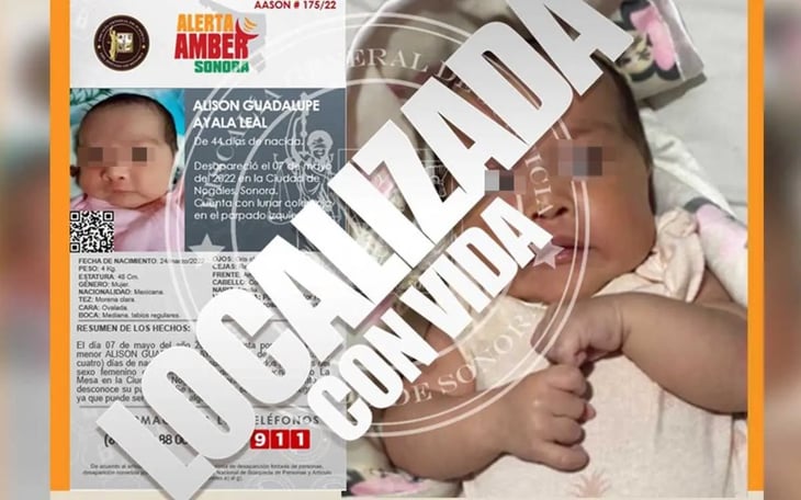 En Sonora localizan con vida a bebé de 44 días de nacida, robada tras el asesinato de su madre