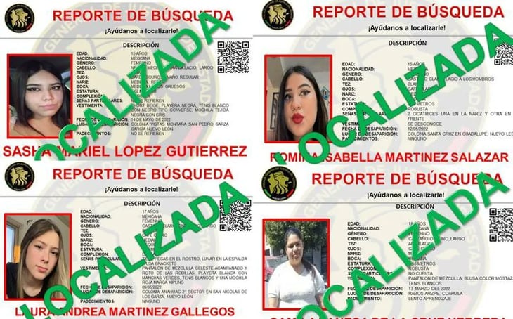 La Fiscalía localiza cuatro menores de edad reportadas como desaparecidas en Nuevo León