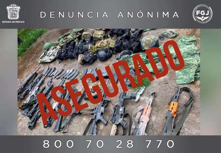 Aseguran 10 armas R-15 y 13 cuernos de chivo en Texcatitlán