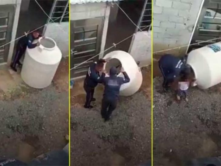 VIDEO: Policías rescatan a niña de 5 años atrapada en tinaco 