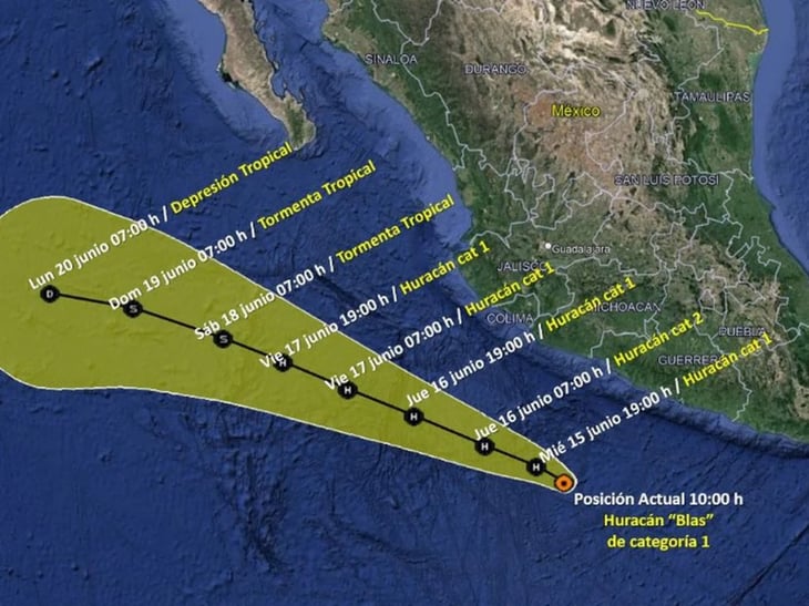 Michoacán y Colima en alerta por paso de huracán 'Blas' categoría 1