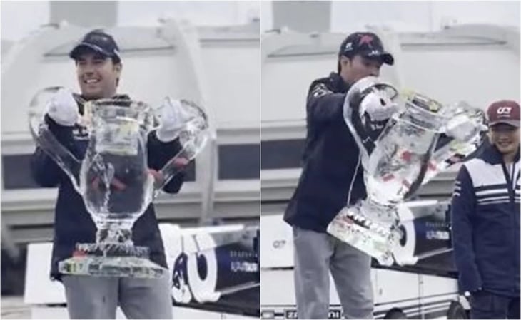 'Checo' Pérez destroza trofeo de hielo en el Gran Premio de Canadá