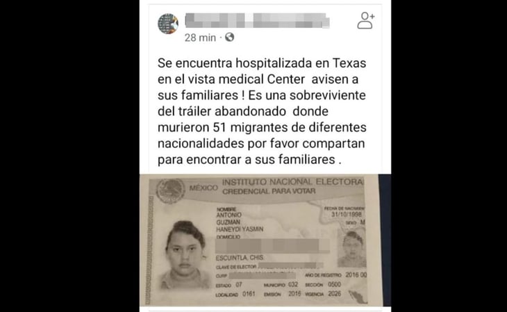 'La credencial me la robaron, estoy bien', mexicana desmiente ser una de las víctimas de tráiler en Texas