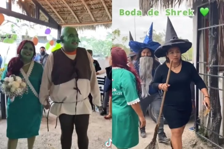 VIDEO: Novios se casan disfrazados de Shrek y Fiona y se hacen virales en TikTok