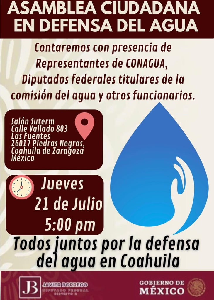 Conagua invita asistir a Asamblea del Agua a ciudadanos de PN