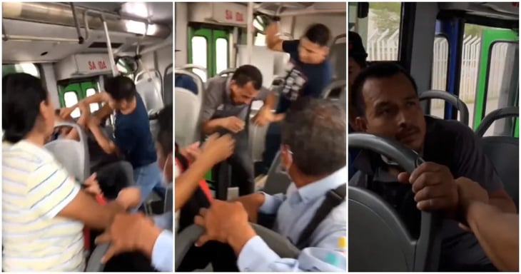 VIDEO: Joven golpea a presunto acosador de una mujer en el transporte público de NL