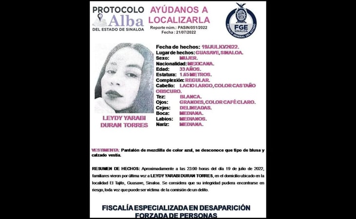 Localizan sin vida a Leydy Yarabi, reportada como desaparecida hace 5 días en Sinaloa