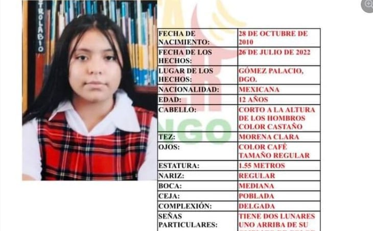 Hallan en Jalisco a menor de 12 años desaparecida en Gómez Palacio