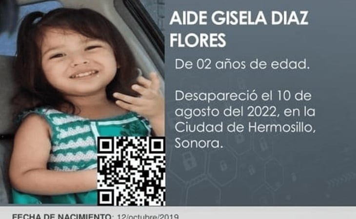 Activan Alerta Amber Sonora para localizar a Aidé Díaz de 2 años