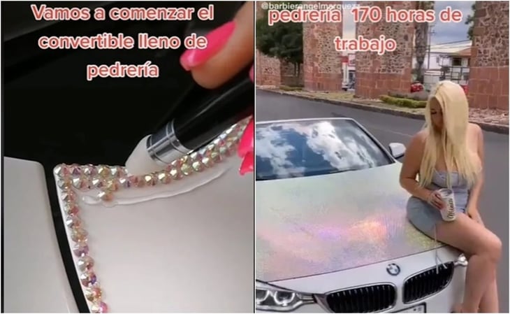 Mujer llena el cofre de su BMW con pedrería de lujo y se vuelve viral en TikTok