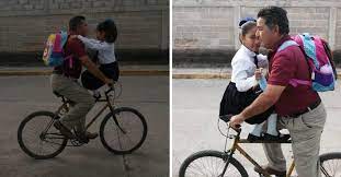 “Papi, a mí no me da vergüenza”, nieta pide a su abuelo la lleve a la escuela en bici