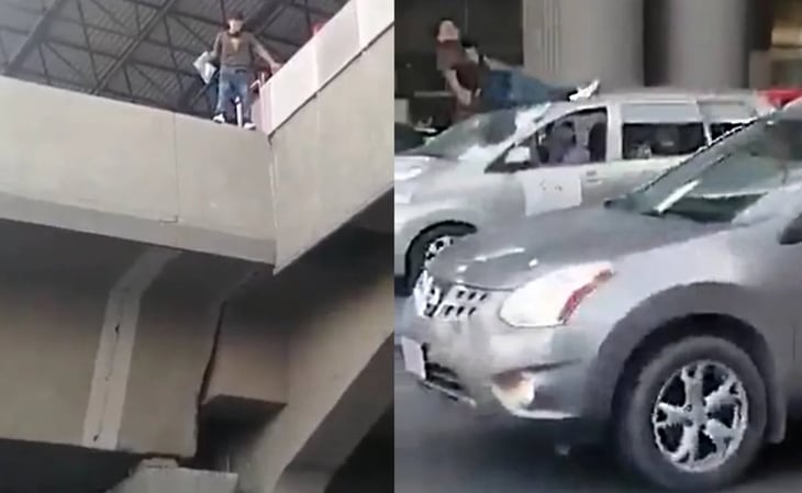 VIDEO: Joven se lanza desde puente del Metro; cae en parabrisas de un auto y sobrevive