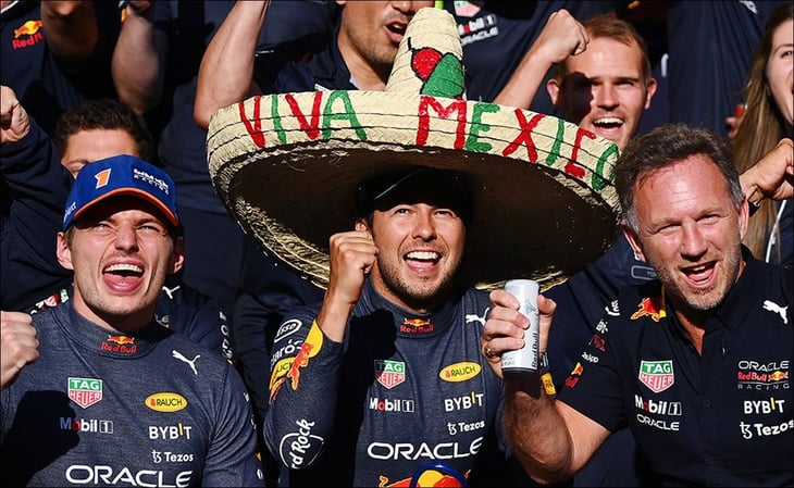 Red Bull celebró el doble podio de Max Verstappen y Checo Pérez en el GP de Bélgica a la mexicana