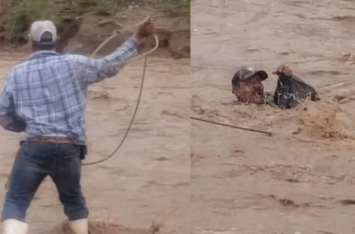 Rescate 'vaquero' en Sonora: “lazan” a hombre arrastrado por el río 