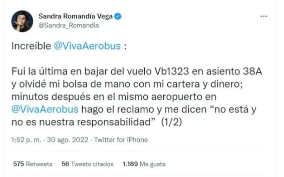 'Dela por perdida y vaya a su casa”: periodista olvida en su asiento bolso y cartera en vuelo de Viva Aerobus