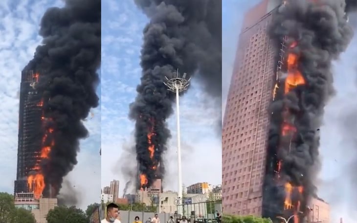 Espectacular incendio arrasa con rascacielos en Changsha, China