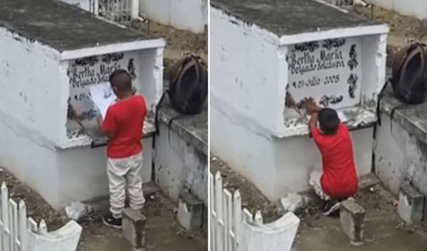 VIDEO: Niño visita tumba de su madre para mostrarle sus calificaciones en Ecuador