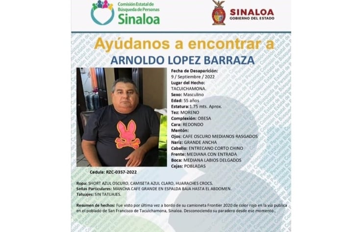 Buscan a Arnoldo López, desapareció tras salir de su casa en Culiacán