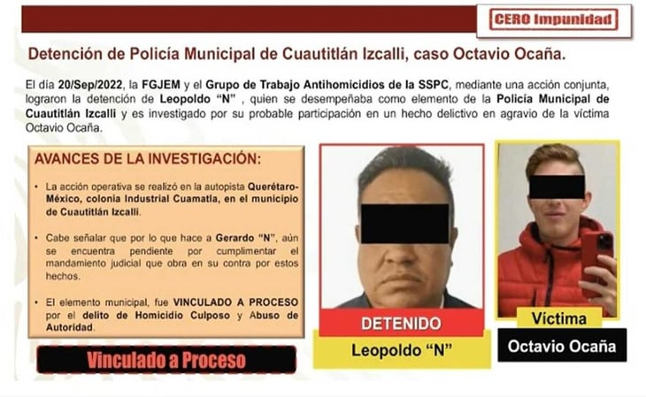 SSPC destaca vinculación a proceso del presunto homicida del actor Octavio Ocaña