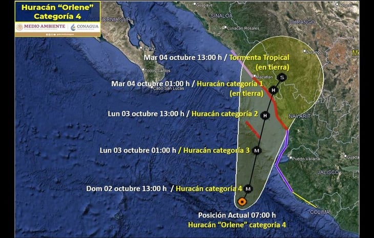 Huracán “Orlene” se intensifica a categoría 4 frente a las costas de Jalisco