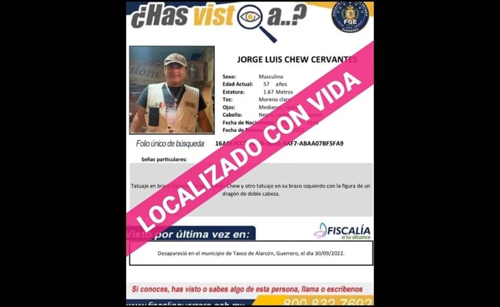 Localizan con vida al reportero Jorge Luis Chew, desaparecido en Taxco, Guerrero