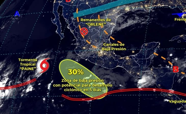 Por remanentes de 'Orlene' habrá lluvias fuertes en zonas de Sinaloa, Colima, Nayarit y otros 4 estados