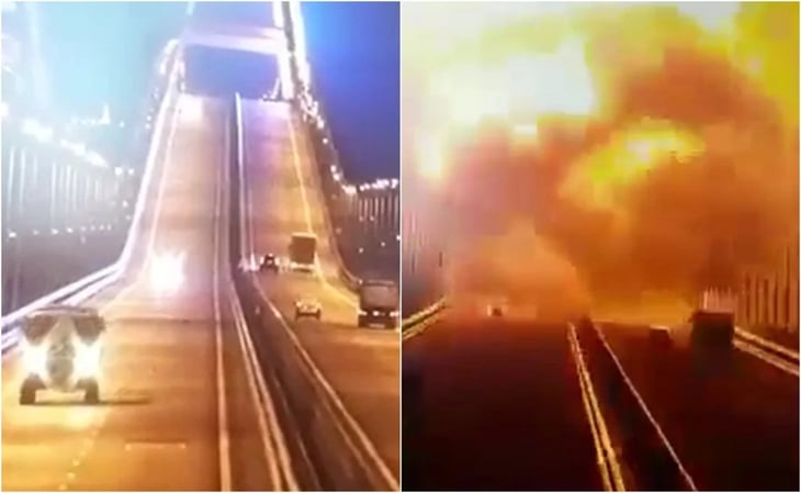 VIDEO: Así fue la explosión que colapsó parte del único puente que une a Crimea con Rusia
