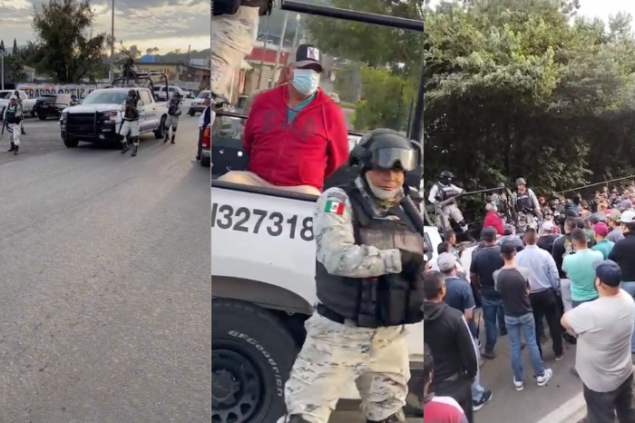 Pobladores de Tancítaro confrontan a GN en Tancítaro, Michoacán