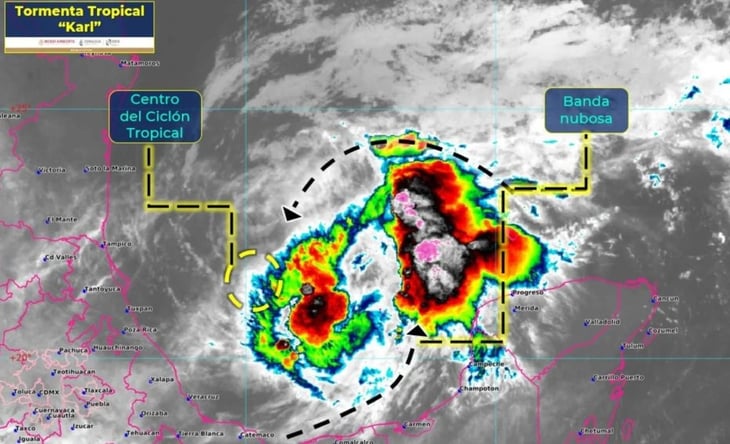 Este jueves habrá lluvias intensas en Veracruz, Tabasco y Chiapas por la tormenta tropical 'Karl'