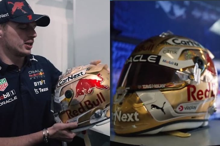 Max Verstappen presenta su casco de bicampeón de Fórmula 1