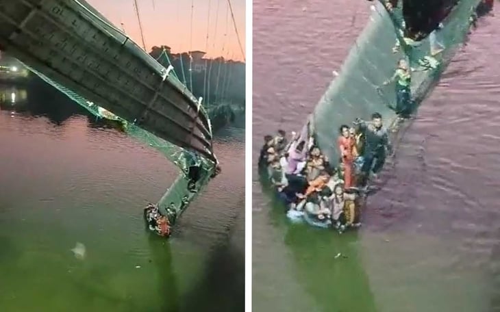 Puente colgante en la India colapsa; suman al menos 75 muertos