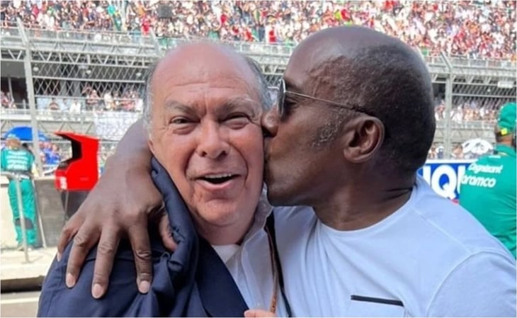 Padre de Checo Pérez recibe beso del papá de Lewis Hamilton ¡La foto del GP de México!