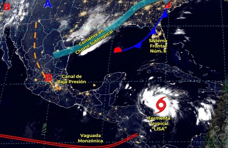 Se acerca la tormenta tropical 'Lisa', provocará este martes lluvias muy fuertes en Quintana Roo 