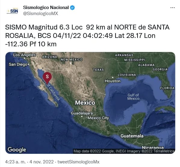 Temblor despierta a habitantes de Santa Rosalía