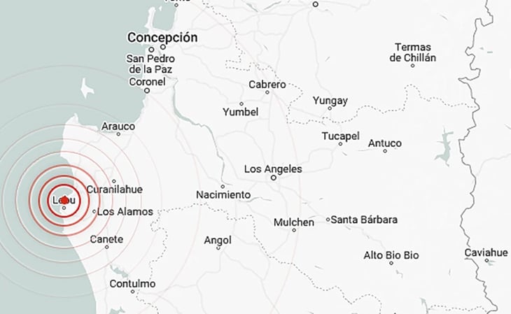 Reportan sismo de magnitud 6.4 al noroeste de Lebu, Chile