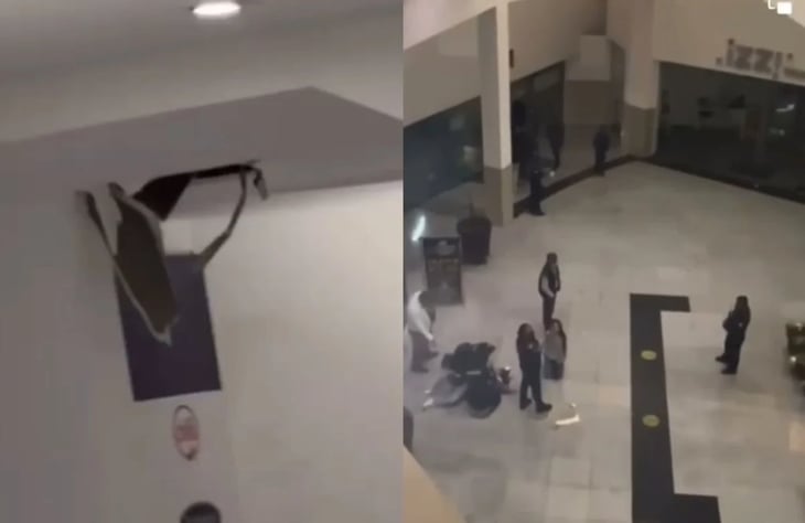 VIDEO: Mujer cae de una altura de 15 metros al vencerse plafón de plaza comercial en Pachuca