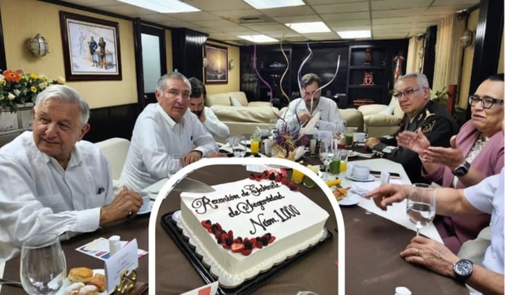 AMLO celebra mil reuniones del gabinete de Seguridad; celebran con pastel