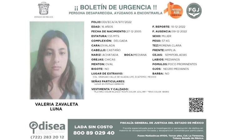 Buscan a Valeria Zavaleta de 16 años, desaparecida en Ecatepec