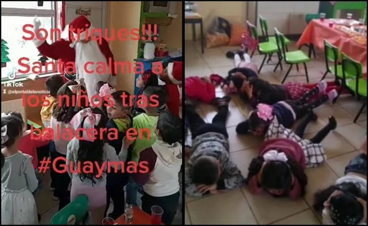 VIDEO: 'Santa Claus' calma a niños en kínder por balacera en Guaymas, Sonora