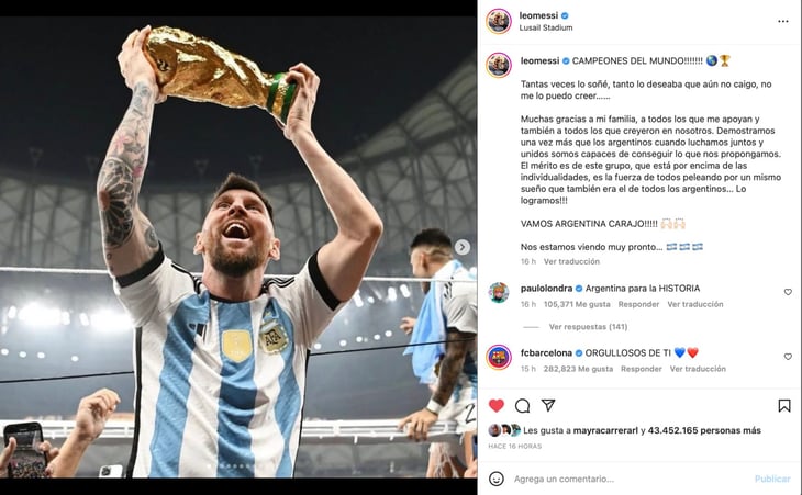 Messi tiene un nuevo récord mundial en un post de instagram 