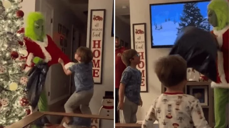 Por robarle sus regalos de Navidad, niño agarra a golpes a 'El Grinch'