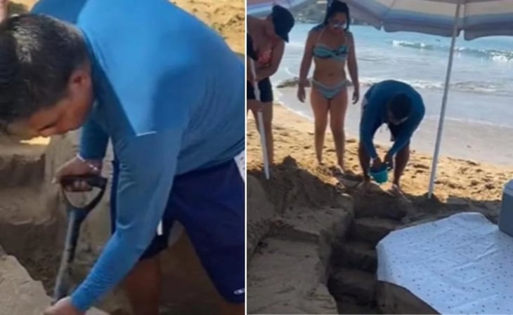 Familia causa furor en la playa al construir sus propio mobiliario