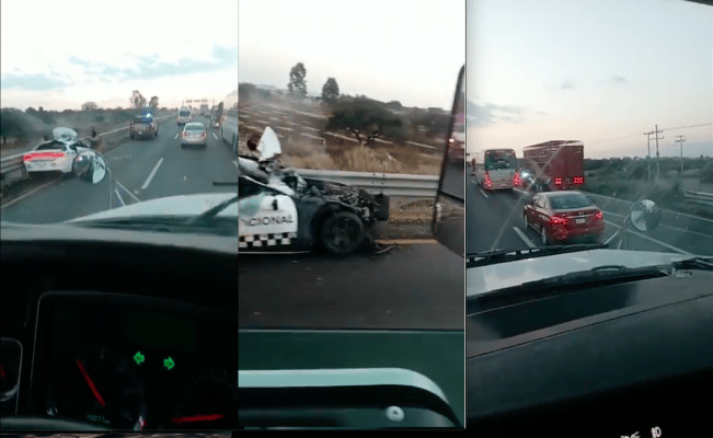 Patrulla de la Guardia Nacional choca contra camión en la autopista México-Querétaro