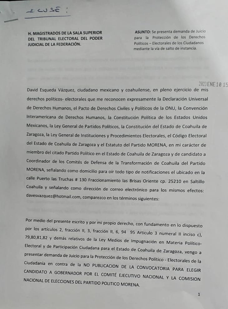 Convocatoria de Morena para Coahuila es impugnada; presentan demanda