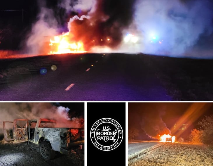 Vehículo se incendia tras persecución arrestan a 8 migrantes 